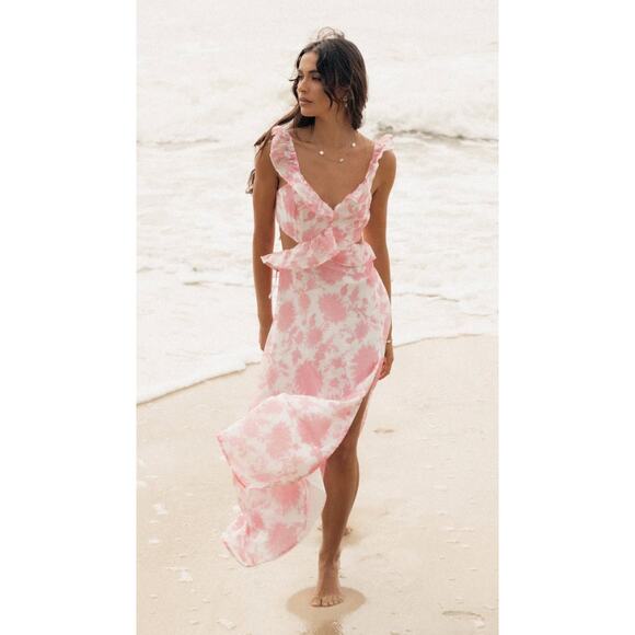 Petal & Pup Rori Pink Floral Ruffle Maxi Dress Size M - Picture 7 of 15